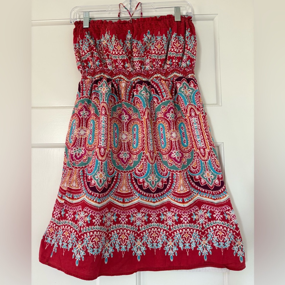 Wet Seal Bandeau Mini Sundress Center Tie Lined Babydoll Paisley Festival Boho L